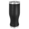 Black 20oz Pilsner Tumbler -One Free Engraving  -Fits most Cup Holders  -Double-wall Vacuum Insulated  -Made from 18/8 Gauge Stainless Steel (Type 304 Food Grade)  -Lid is BPA Free (Hand Wash Only)  -Not recommended for Dishwasher  -Works with Cold and Hot Drinks  -17 Color Options  -Perfect for Personalized Gifts, Awards, Incentives, Swag & Fundraisers