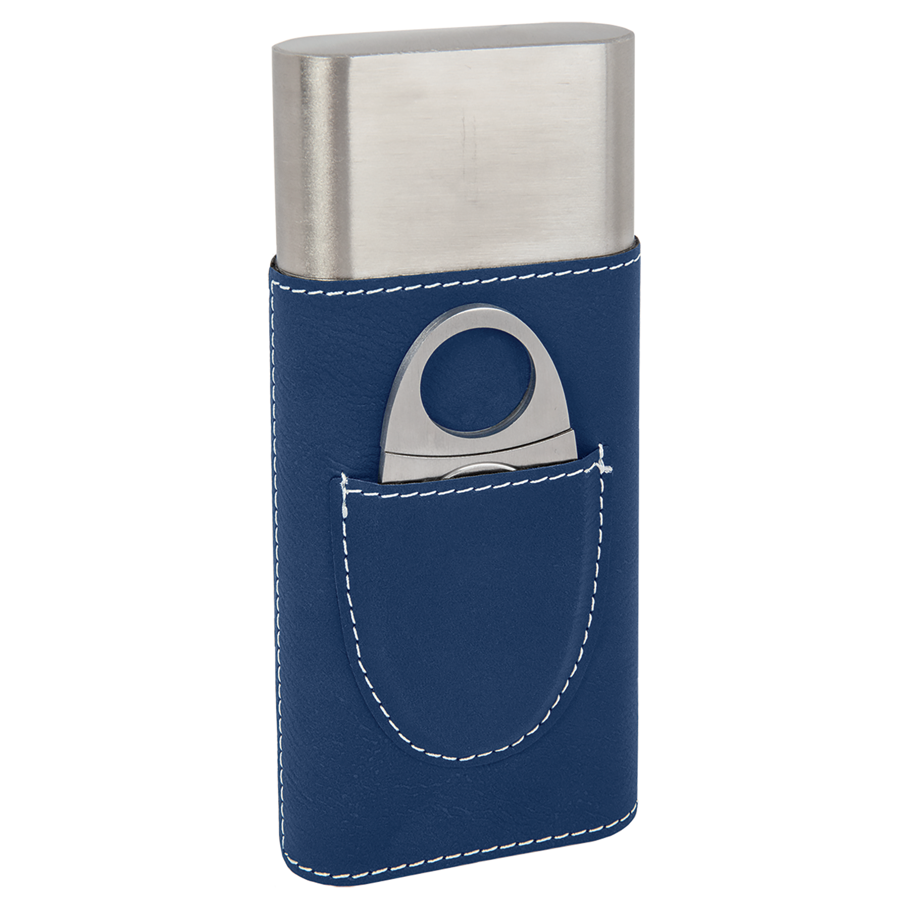 Engravable Blue to Silver Leatherette Cigar Case-Personalized Cigar Case -Water Resistant -Stainless Steel -Cutter Included (cuts up to 7/8") -Holds Up to 3 Cigars-Great Gift for Groom & Groomsman