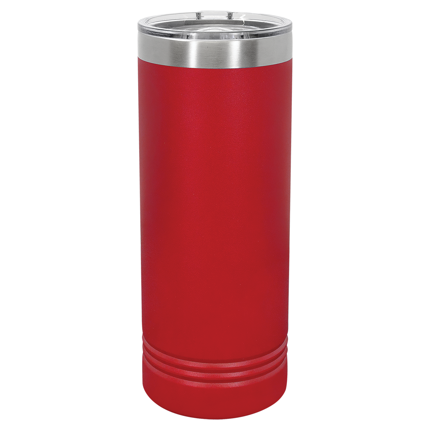 Red 22oz Skinny Tumbler -One Free Engraving  -Fits most Cup Holders  -Double-wall Vacuum Insulated  -Made from 18/8 Gauge Stainless Steel (Type 304 Food Grade)  -Lid is BPA Free (Hand Wash Only)  -Dishwasher Safe  -Works with Cold and Hot Drinks  -18 Color Options  -Perfect for Personalized Gifts, Awards, Incentives, Swag & Fundraisers