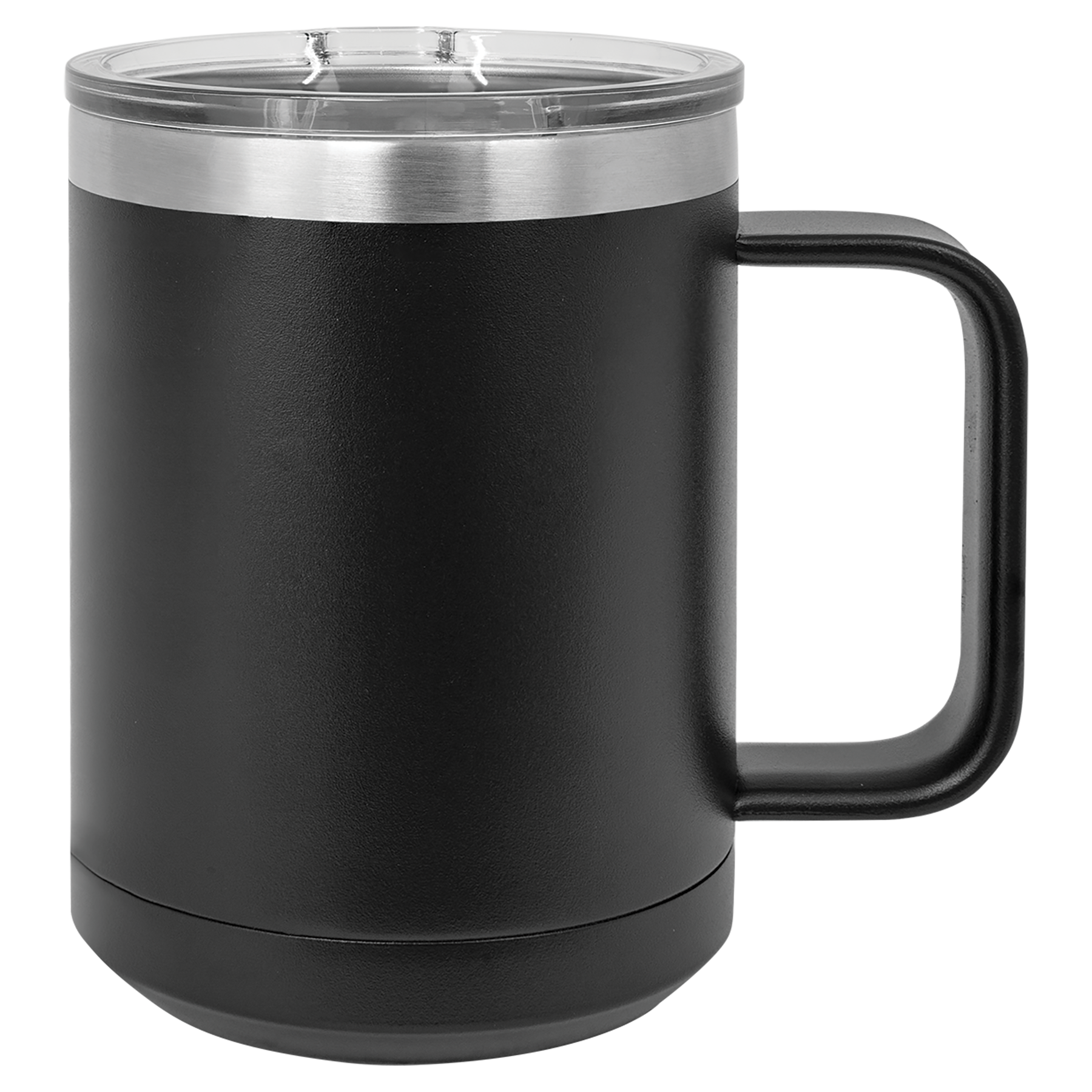 Black 15oz Coffee Mug -One Free Engraving  -Fits most Cup Holders  -Double-wall Vacuum Insulated  -Made from 18/8 Gauge Stainless Steel (Type 304 Food Grade)  -Lid is BPA Free (Hand Wash Only)  -Not recommended for Dishwasher  -Works with Cold and Hot Drinks  -18 Color Options  -Perfect for Personalized Gifts, Awards, Incentives, Swag & Fundraisers
