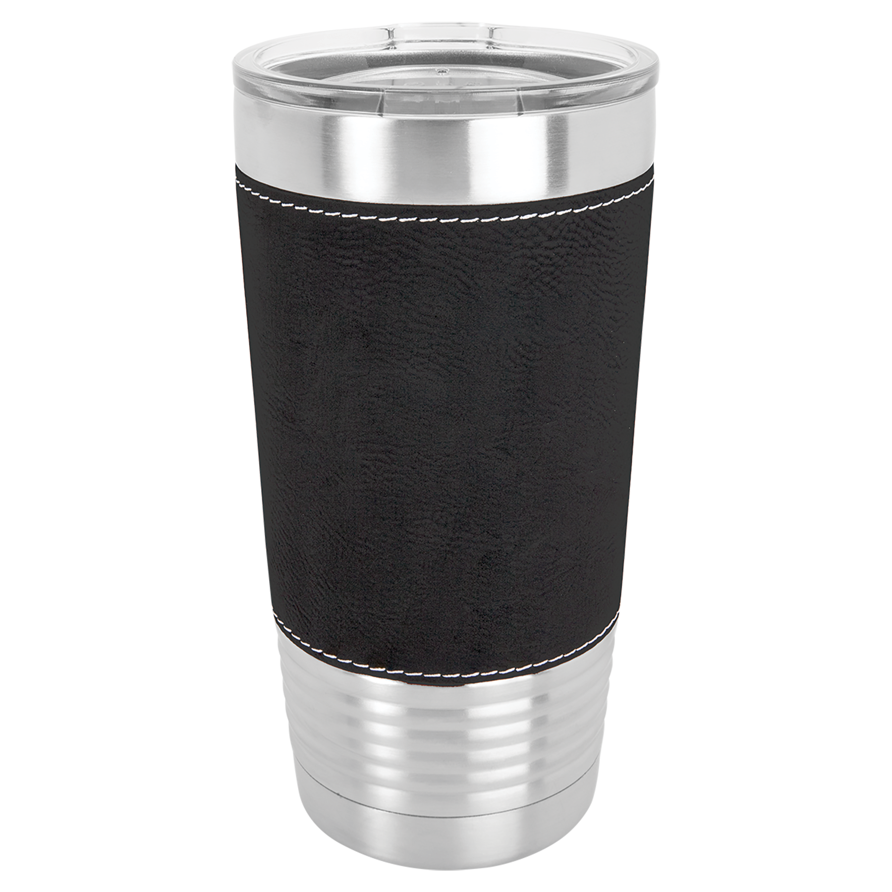 Black Leatherette Engraves to Silver 20oz Tumbler -One Free Engraving   -Double-wall Vacuum Insulated  -Made from 18/8 Gauge Stainless Steel (Type 304 Food Grade)  -Lid is BPA Free (Hand Wash Only)  -Not recommended for Dishwasher  -Leatherette Not Removable  -Works with Cold and Hot Drinks  -10 Color Options  -Perfect for Personalized Gifts, Awards, Incentives, Swag & Fundraisers
