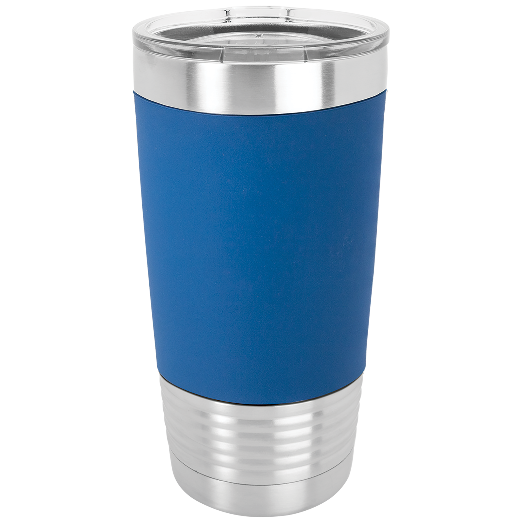 Royal Blue Engraves to White 20oz Silicone Grip Tumbler -One Free Engraving -Double-wall Vacuum Insulated -Made from 18/8 Gauge Stainless Steel (Type 304 Food Grade) -Lid is BPA Free (Hand Wash Only) -Not recommended for Dishwasher -Silicone Sleeve is Removable -Works with Cold and Hot Drinks -7 Color Options -Perfect for Personalized Gifts, Awards, Incentives, Swag & Fundraisers