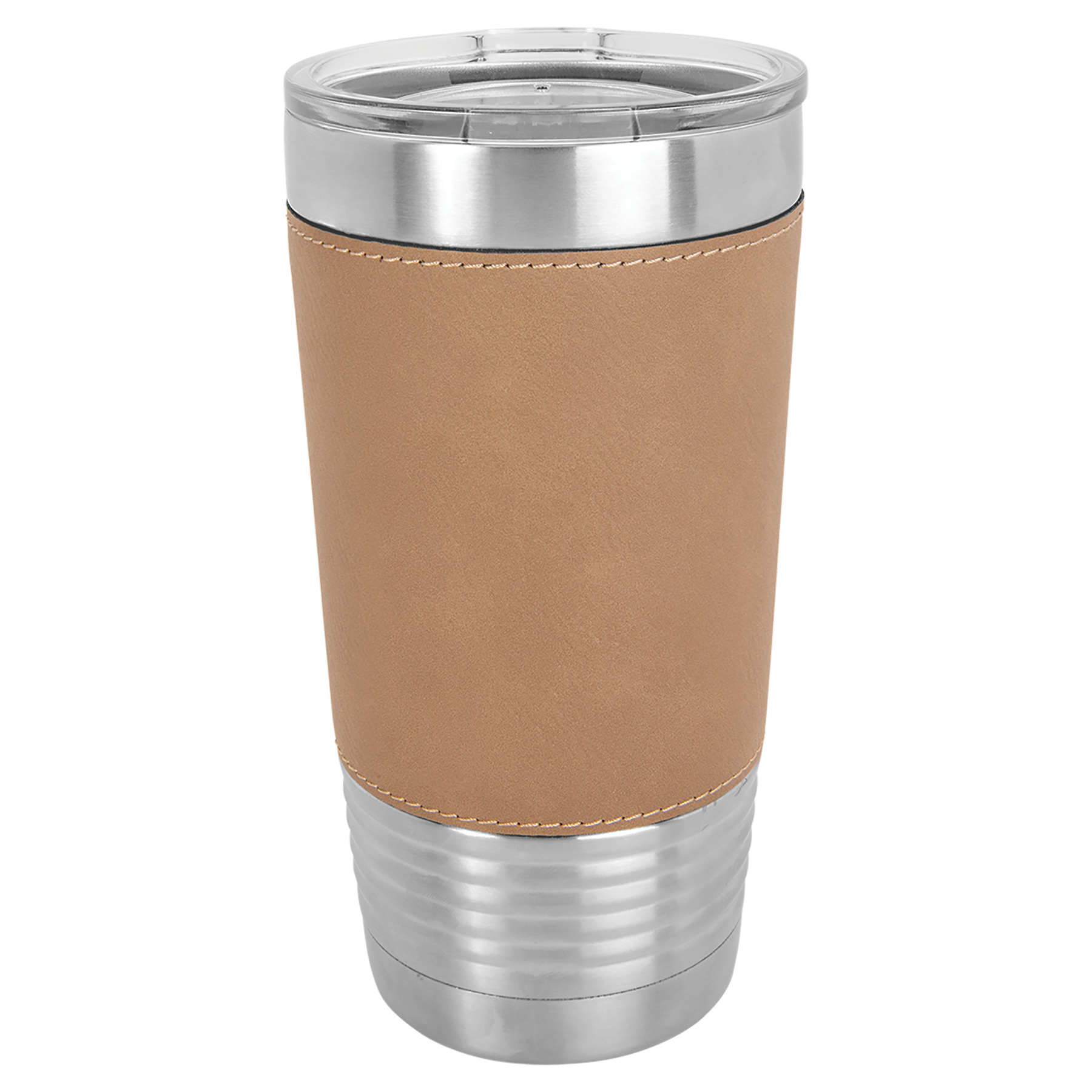 Light Brown Leatherette Engraves to Black 20oz Tumbler-One Free Engraving   -Double-wall Vacuum Insulated  -Made from 18/8 Gauge Stainless Steel (Type 304 Food Grade)  -Lid is BPA Free (Hand Wash Only)  -Not recommended for Dishwasher  -Leatherette Not Removable  -Works with Cold and Hot Drinks  -10 Color Options  -Perfect for Personalized Gifts, Awards, Incentives, Swag & Fundraisers