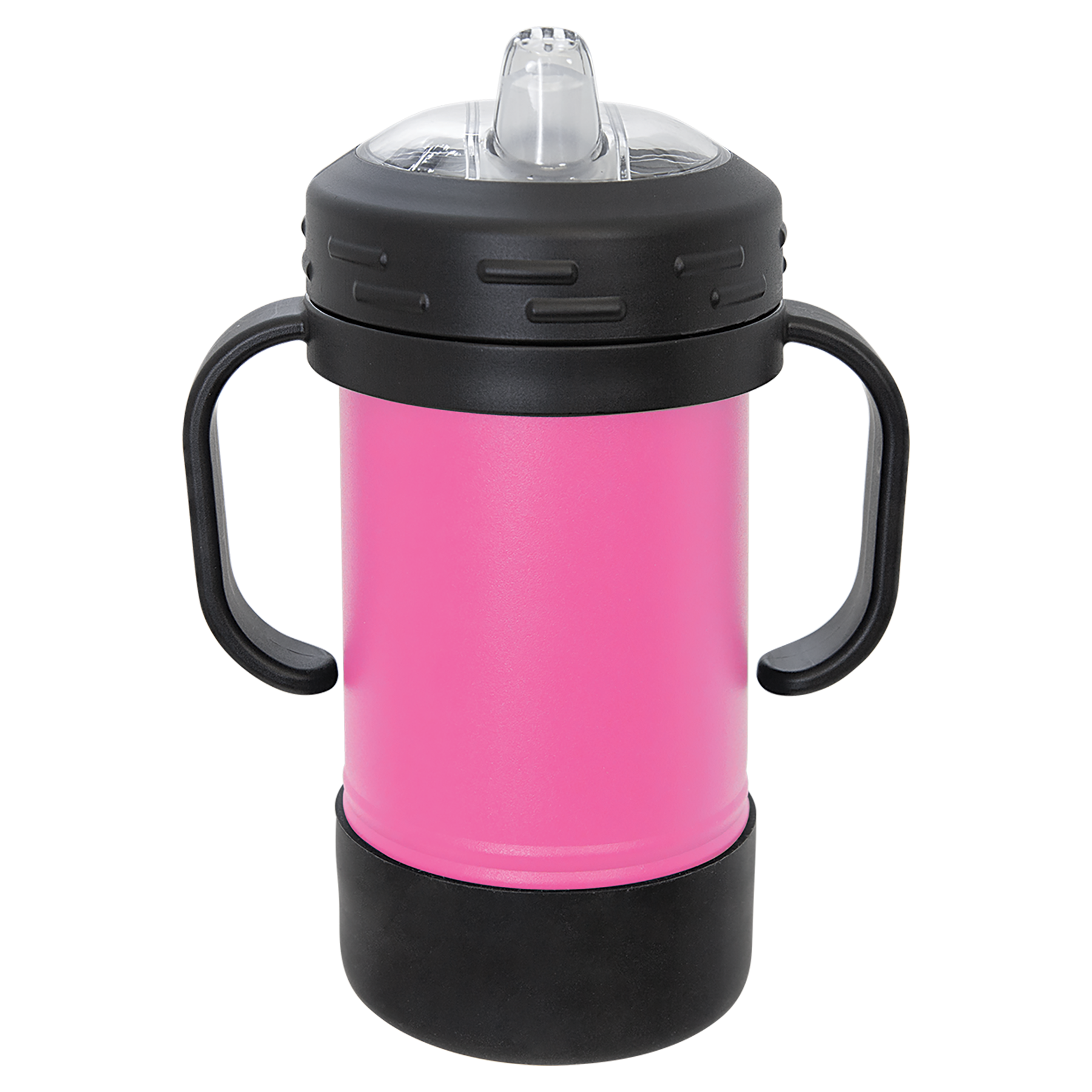 Pink 10oz Sippy Cup -One Free Engraving -Double-wall Vacuum Insulated -Made from 18/8 Gauge Stainless Steel (Type 304 Food Grade) -Lid is BPA Free (Hand Wash Only) -Removable Handles & Silicone Boot -Screw on Lid with Rubber Leak Resistant valve -Not recommended for Dishwasher -8 Color Options -Perfect for Personalized Gifts, Awards, Incentives, Swag & Fundraisers