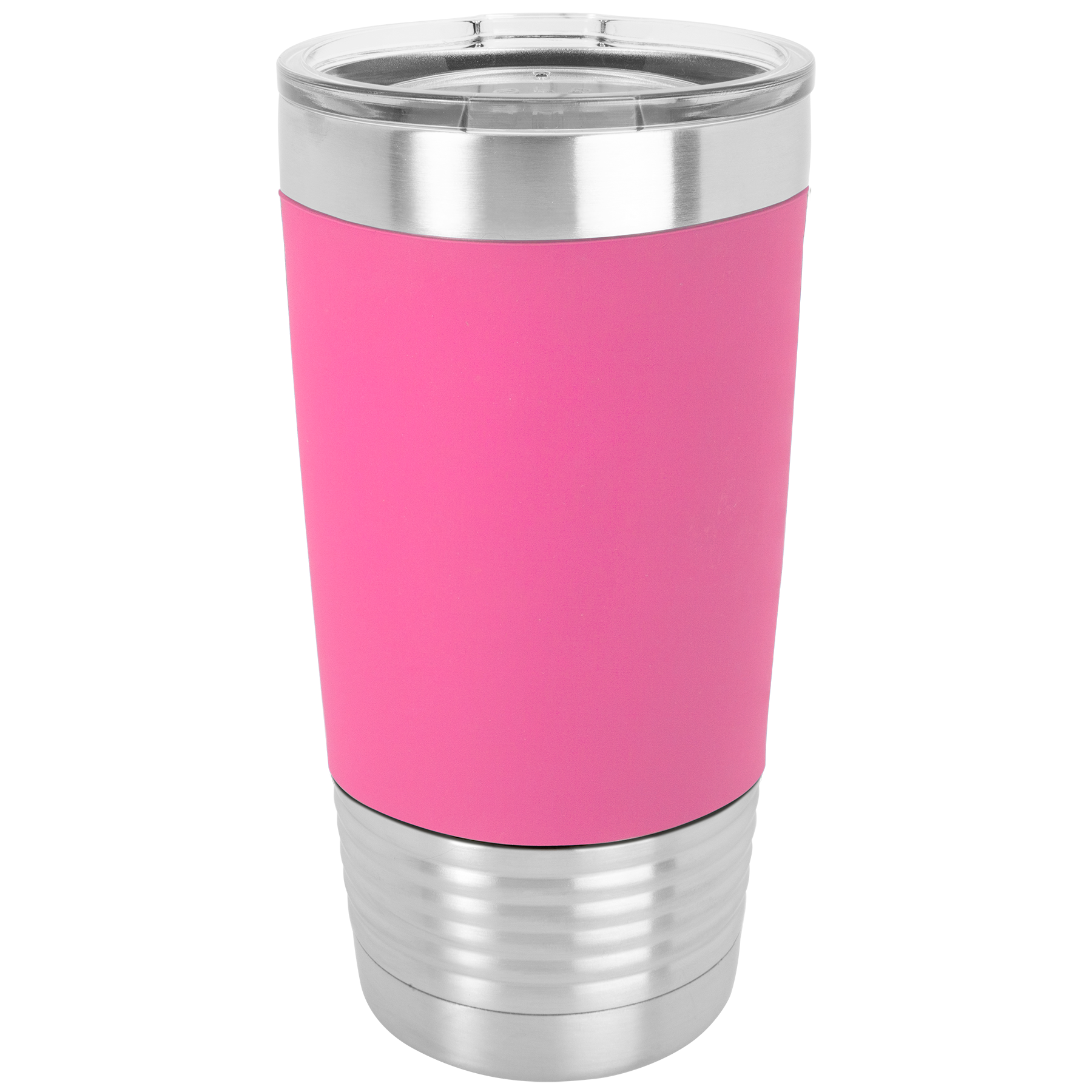 Pink Engraves to Black 20oz Silicone Grip Tumbler -One Free Engraving -Double-wall Vacuum Insulated -Made from 18/8 Gauge Stainless Steel (Type 304 Food Grade) -Lid is BPA Free (Hand Wash Only) -Not recommended for Dishwasher -Silicone Sleeve is Removable -Works with Cold and Hot Drinks -7 Color Options -Perfect for Personalized Gifts, Awards, Incentives, Swag & Fundraisers