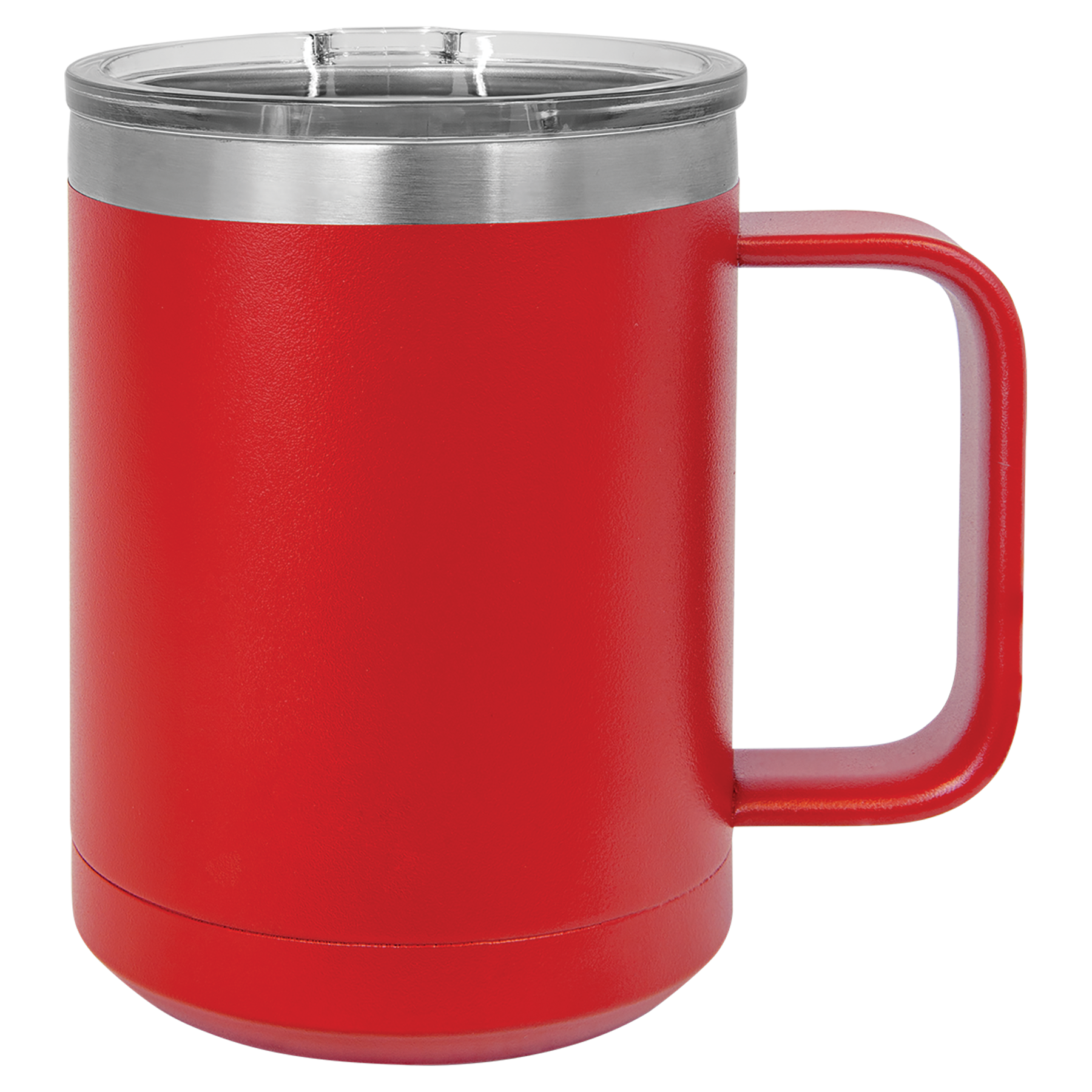 Red 15oz Coffee Mug -One Free Engraving  -Fits most Cup Holders  -Double-wall Vacuum Insulated  -Made from 18/8 Gauge Stainless Steel (Type 304 Food Grade)  -Lid is BPA Free (Hand Wash Only)  -Not recommended for Dishwasher  -Works with Cold and Hot Drinks  -18 Color Options  -Perfect for Personalized Gifts, Awards, Incentives, Swag & Fundraisers