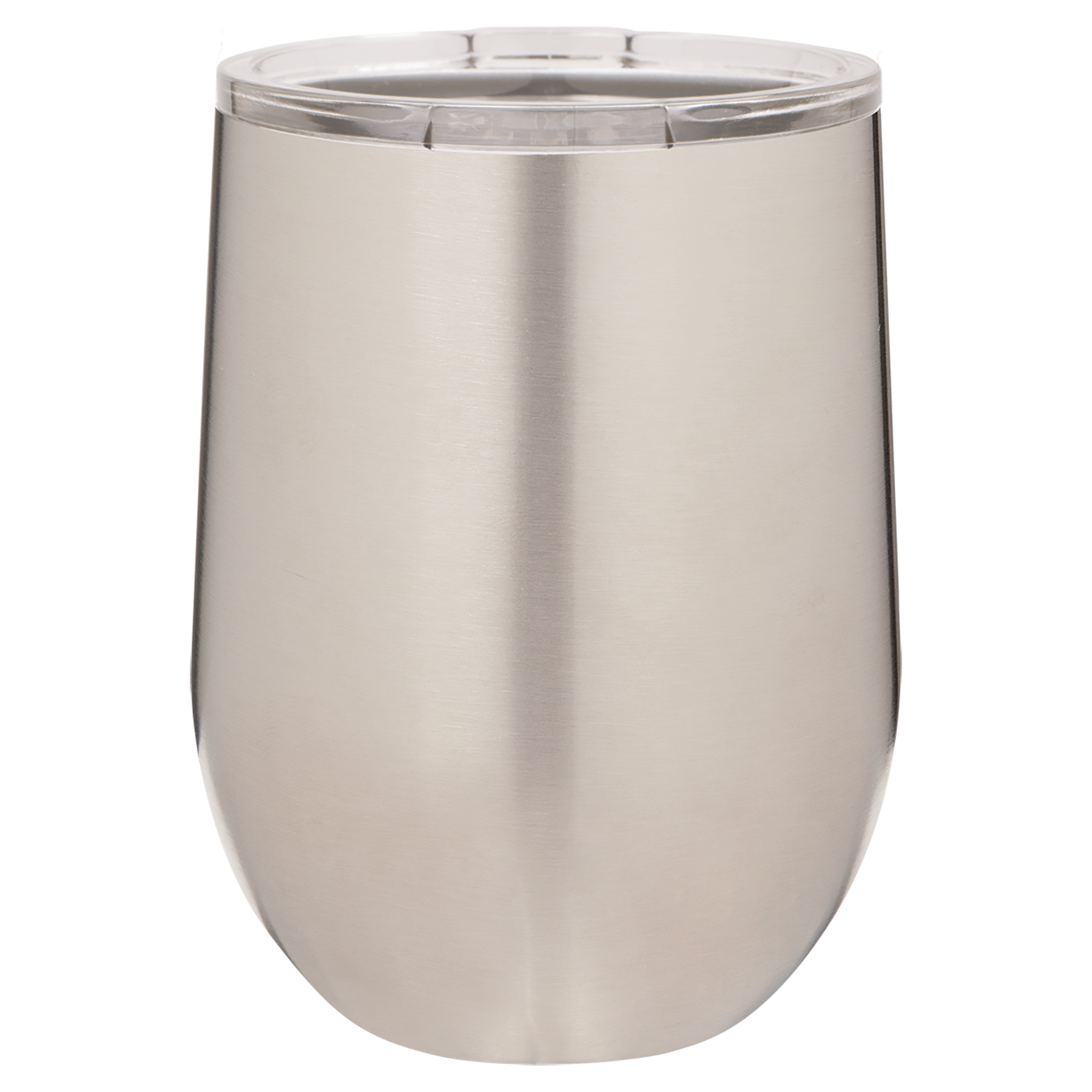 Engraved Stainless Steel 12 oz. Stemless Wine Tumbler. Double-wall, vacuum insulation with a clear lid. They are 2X heat and cold resistant compared to glass or plastic wine glasses. Polar Camels are made from 18/8 gauge stainless steel (18% chromium/8% nickel) - also know as Type 304 Food Grade. 
