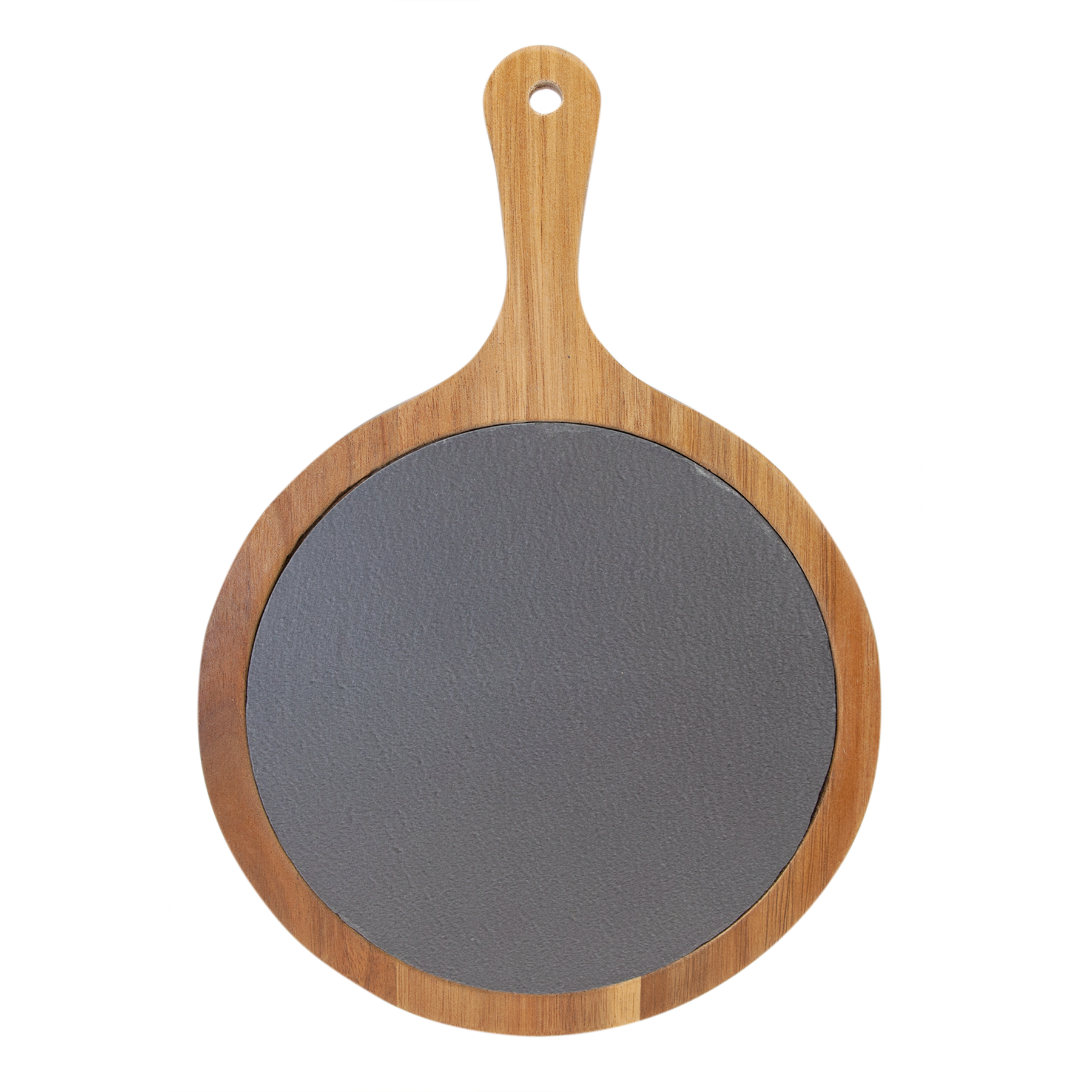 8 1/4" x 12 1/4" Round Acacia Wood/Slate Serving Board with Handle