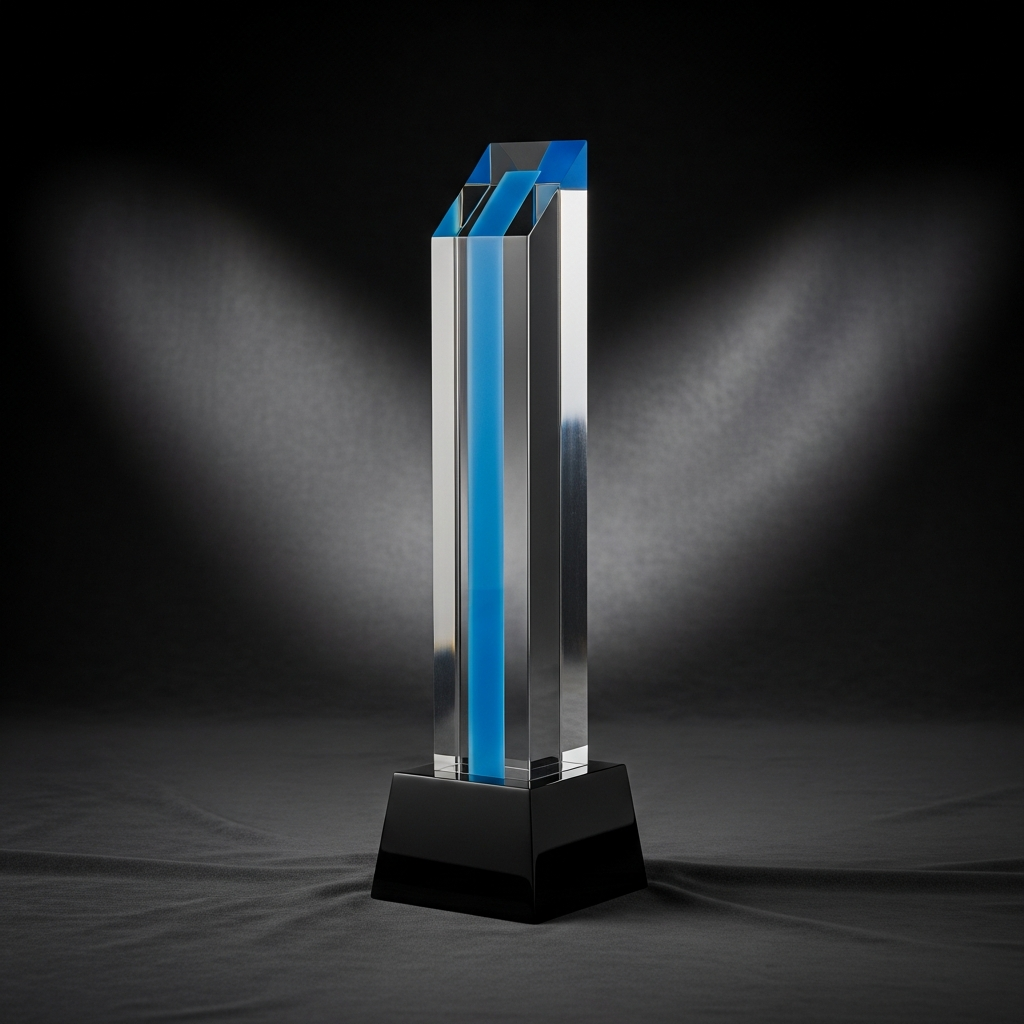 Tower spotlight acrylic award with accent on acrylic base