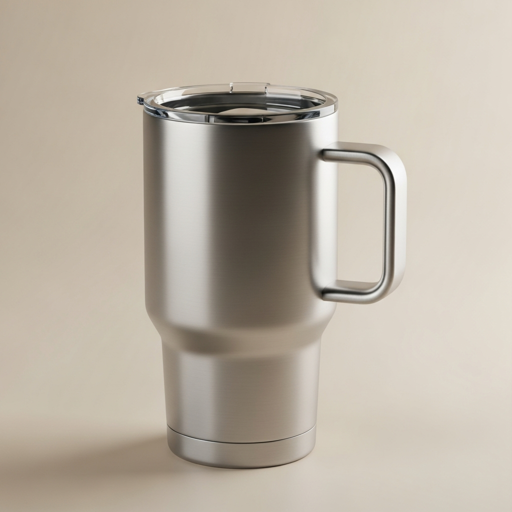 Engraved 15 oz travel coffee mug with branded logo