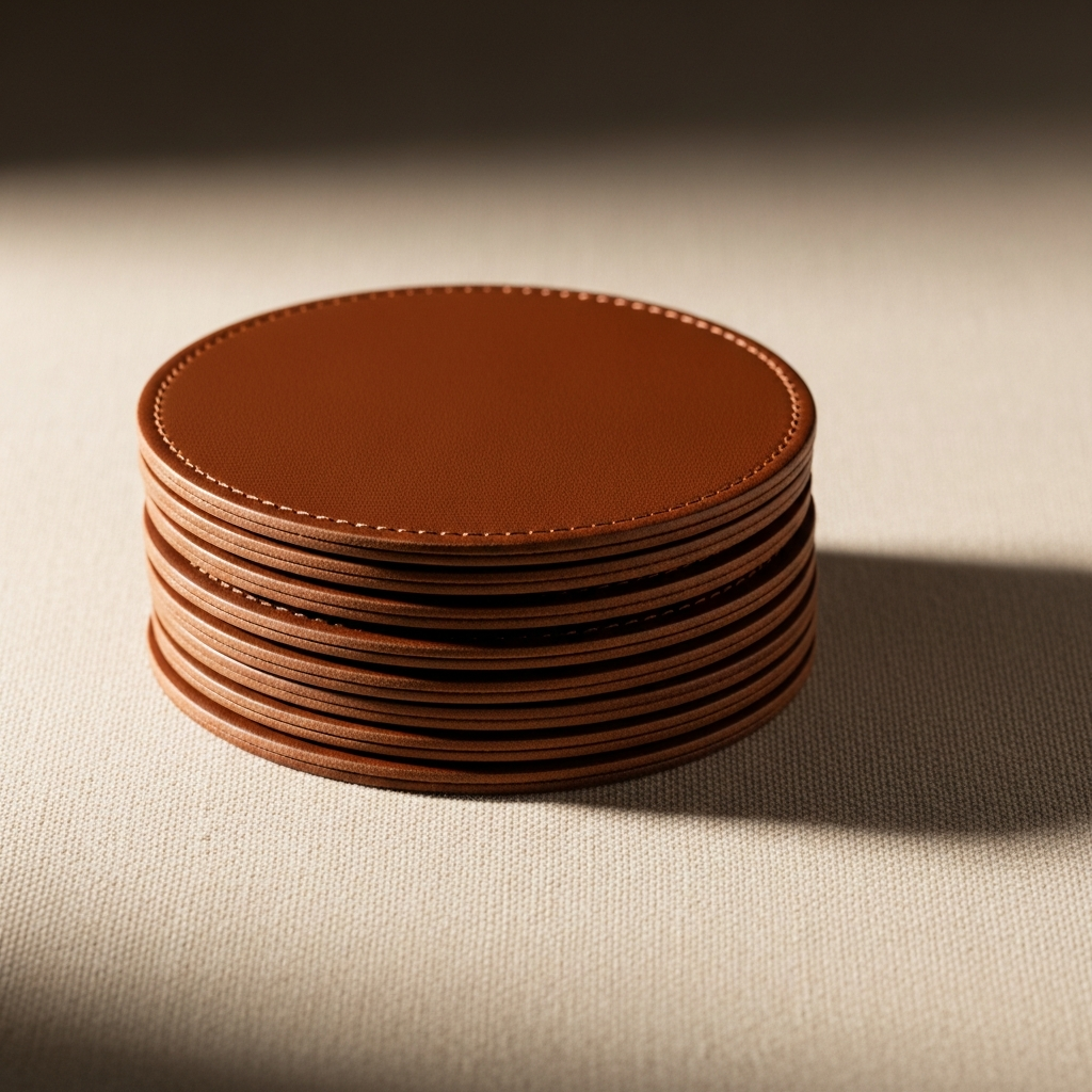 Laserable leatherette round 6-coaster set — employee appreciation gift