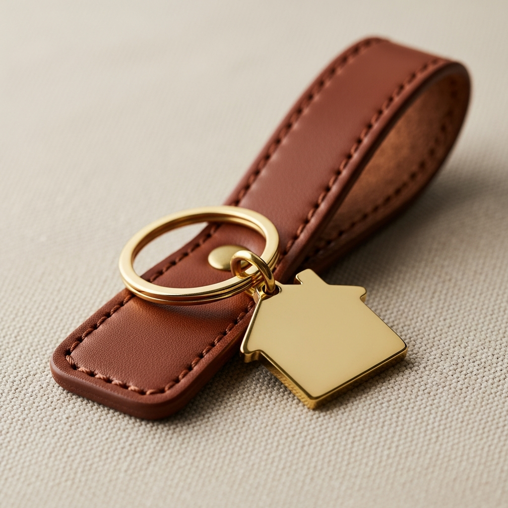 Engraved laserable leatherette keychain — real estate closing keepsake